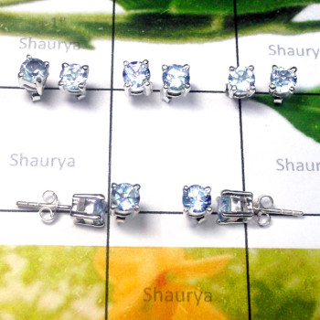 Blue Topaz E - SSE983-5 Pair Lightweight 925 Silver Cut Gemstone Stud Earring