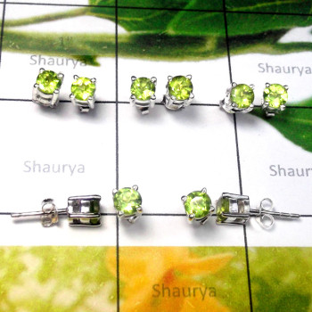 Peridot G - SSE983-5 Pair Lightweight 925 Silver Cut Gemstone Stud Earring