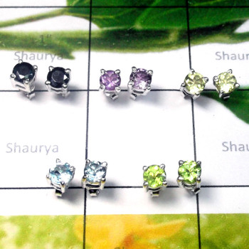 Multi Cut Gemstone I - SSE983-5 Pair Lightweight 925 Silver Cut Gemstone Stud Earring