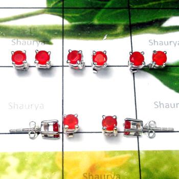 CarnElian O - SSE983-5 Pair Lightweight 925 Silver Cut Gemstone Stud Earring