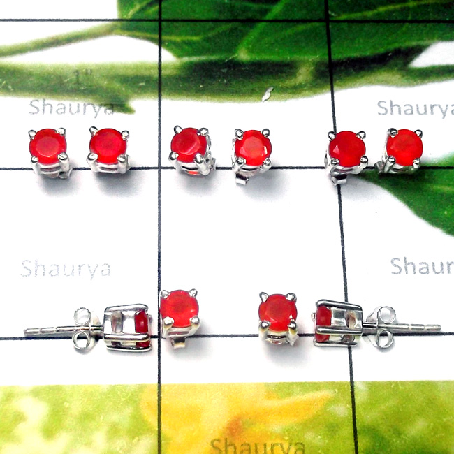 CarnElian O - SSE983-5 Pair Lightweight 925 Silver Cut Gemstone Stud Earring CarnElian O - SSE983-5 Pair Lightweight 925 Silver Cut Gemstone Stud Earring