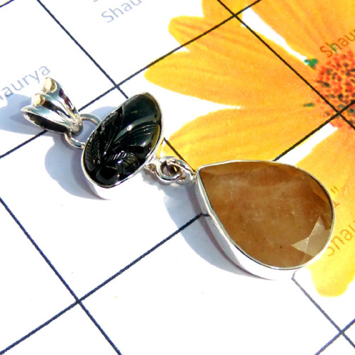 Golden Rutile A - ISP901-Multi Cut Gemstone 925 Sterling Silver Trendy Pendant