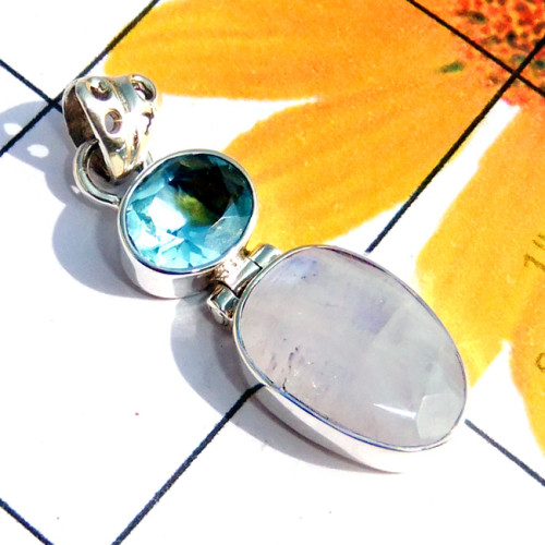 Rainbow B - ISP901-Multi Cut Gemstone 925 Sterling Silver Trendy Pendant