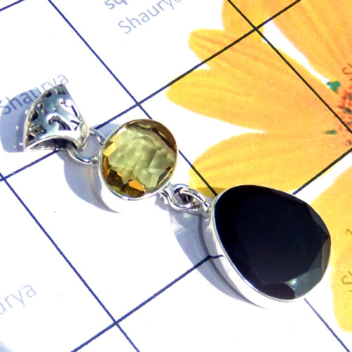Lemon F - ISP901-Multi Cut Gemstone 925 Sterling Silver Trendy Pendant