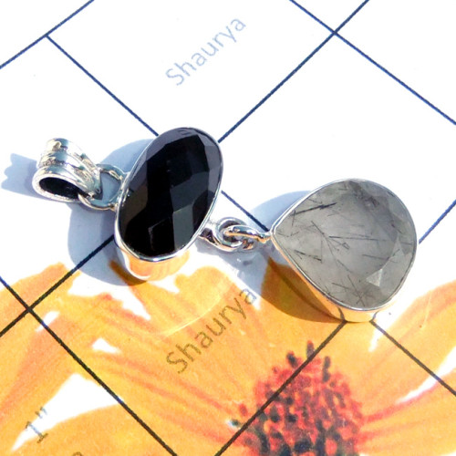 Bio Rutile G - ISP901-Multi Cut Gemstone 925 Sterling Silver Trendy Pendant
