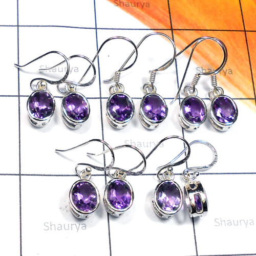 Amethyst A - CES978-925 Sterling Silver 5Pair Cut Amethyst Lightweight Castin Amethyst A - CES978-925 Sterling Silver 5Pair Cut Amethyst Lightweight Castin