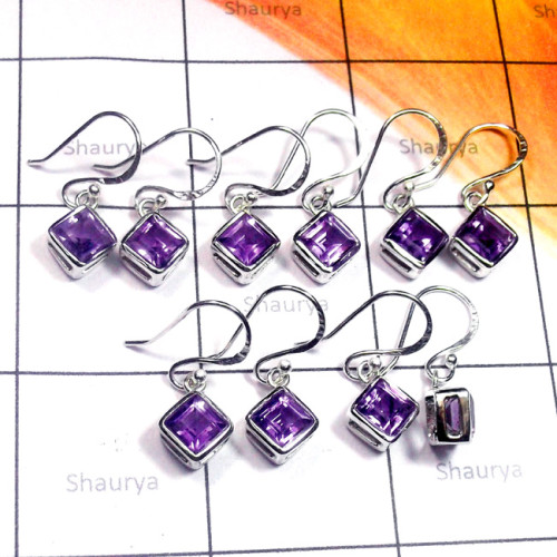 Amethyst O - CES978-925 Sterling Silver 5Pair Cut Amethyst Lightweight Castin Amethyst O - CES978-925 Sterling Silver 5Pair Cut Amethyst Lightweight Castin