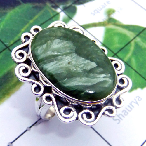 Seraphinite E - SDR903-Seraphinite Cab 925 Sterling Silver Designer Ring