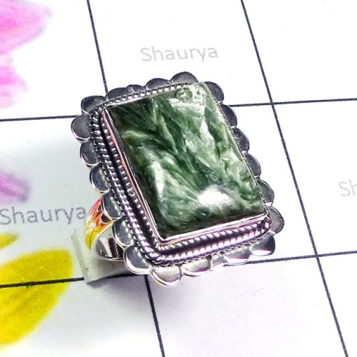 Seraphinite H - SDR903-Seraphinite Cab 925 Sterling Silver Designer Ring