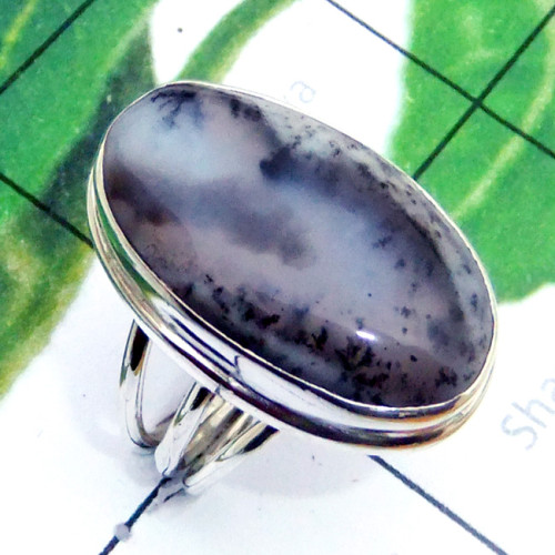 Dendritic Agate H - SDR898-Dendritic Agate 925 Exclusive Silver Wholesale Ring