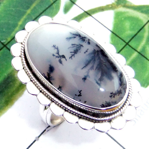 Dendritic Agate O - SDR898-Dendritic Agate 925 Exclusive Silver Wholesale Ring
