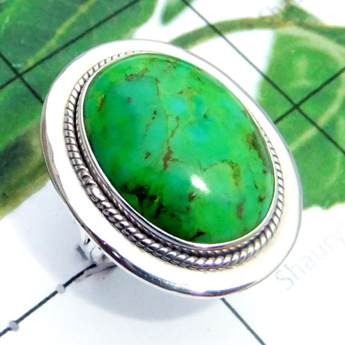 Green Turquoise H - SDR897-Tibet Turquoise 925 Superior Silver Designer Ring