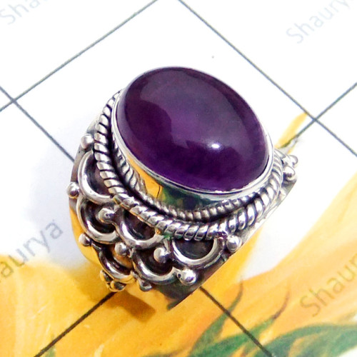 Amethyst C - SDR896-Cab Amethyst Gemstone 925 Silver Designer Trendy Ring