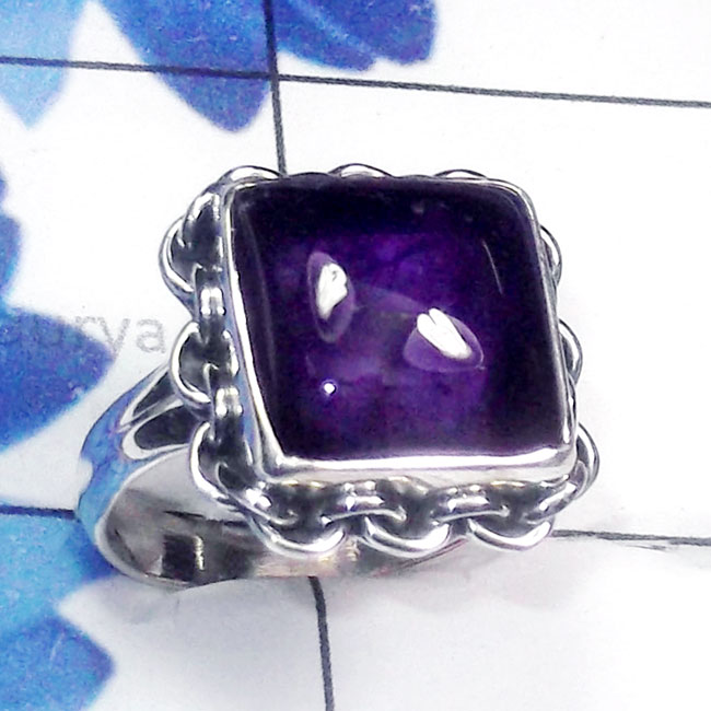 Amethyst H - SDR896-Cab Amethyst Gemstone 925 Silver Designer Trendy Ring Amethyst H - SDR896-Cab Amethyst Gemstone 925 Silver Designer Trendy Ring