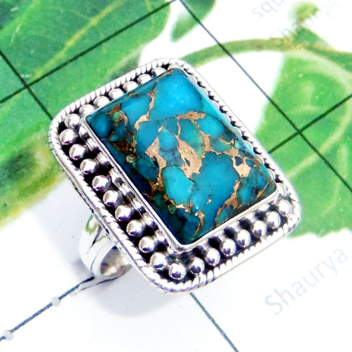 Blue Copper Turquoise O - SDR893-Blue Copper Turquoise 925 Sterling Silver Designer Ring