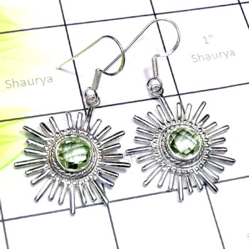 Green Amethyst O - CES976-925 Sterling Silver Cut Gemstone Casting Earring Green Amethyst O - CES976-925 Sterling Silver Cut Gemstone Casting Earring