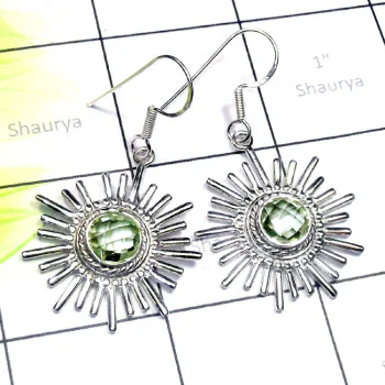 Green Amethyst O - CES976-925 Sterling Silver Cut Gemstone Casting Earring