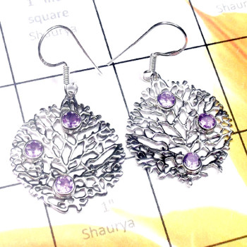Amethyst A - CES974-Casting Earring Cut Gemstone with 925 Sterling Silver Amethyst A - CES974-Casting Earring Cut Gemstone with 925 Sterling Silver