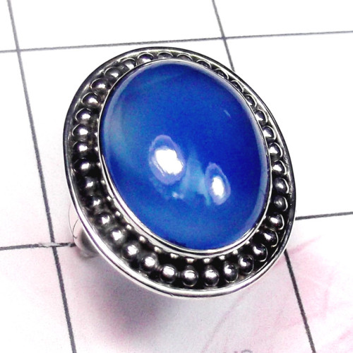 Blue Chalcedony cab A - SDR891-Cab Chalcedony 925 Sterling Silver Stunning Ring