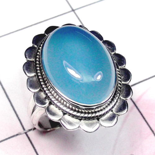 Chalcedony cab B - SDR891-Cab Chalcedony 925 Sterling Silver Stunning Ring
