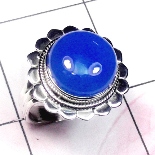 Blue Chalcedony D - SDR891-Cab Chalcedony 925 Sterling Silver Stunning Ring