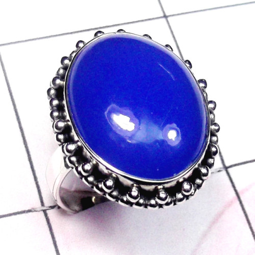 Blue Chalcedony O - SDR891-Cab Chalcedony 925 Sterling Silver Stunning Ring