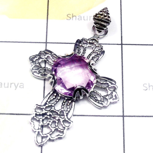 Amethyst B - CSP964-Superior 925 Silver Cut Gemstone Cross Casting Pendant Amethyst B - CSP964-Superior 925 Silver Cut Gemstone Cross Casting Pendant