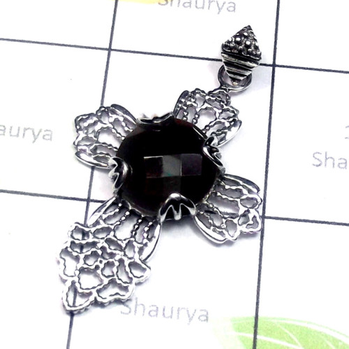 Black Onyx D - CSP964-Superior 925 Silver Cut Gemstone Cross Casting Pendant Black Onyx D - CSP964-Superior 925 Silver Cut Gemstone Cross Casting Pendant