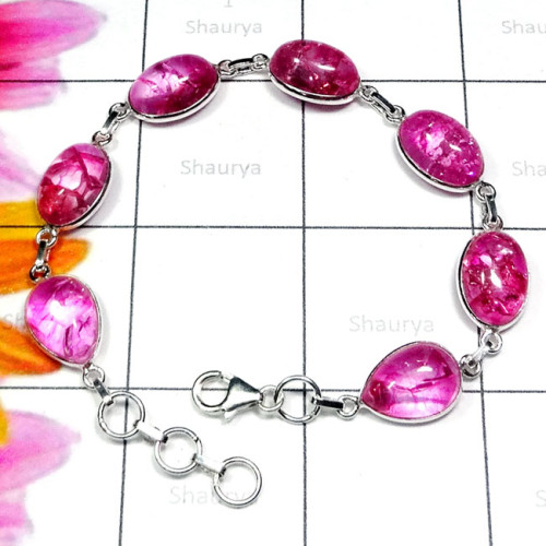 Snake Skin Quartz E - SBB963-Snake Skin Quartz Cab 925 Sterling Silver Bejal Bracelet