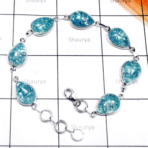 Snake Skin Quartz O - SBB963-Snake Skin Quartz Cab 925 Sterling Silver Bejal Bracelet