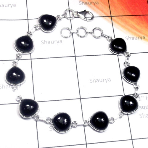 Black Onyx A - SBB961-Superior 925 Silver Multi Cab Gemstone Bejal Bracelet