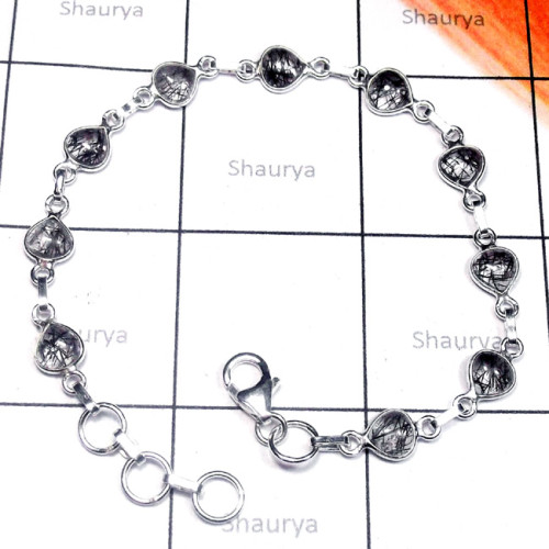 Black Rutile E - SBB961-Superior 925 Silver Multi Cab Gemstone Bejal Bracelet