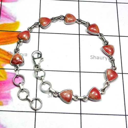 Rodochrosite H - SBB961-Superior 925 Silver Multi Cab Gemstone Bejal Bracelet