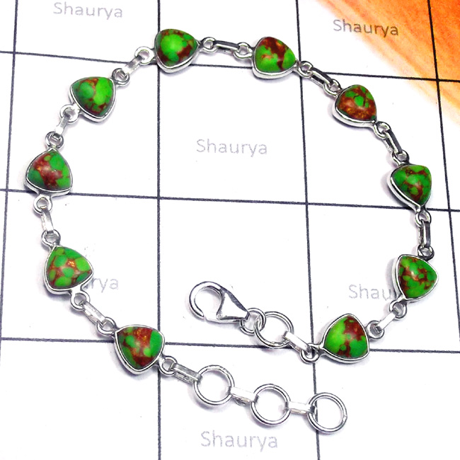 Green Copper Turquoise O - SBB961-Superior 925 Silver Multi Cab Gemstone Bejal Bracelet Green Copper Turquoise O - SBB961-Superior 925 Silver Multi Cab Gemstone Bejal Bracelet