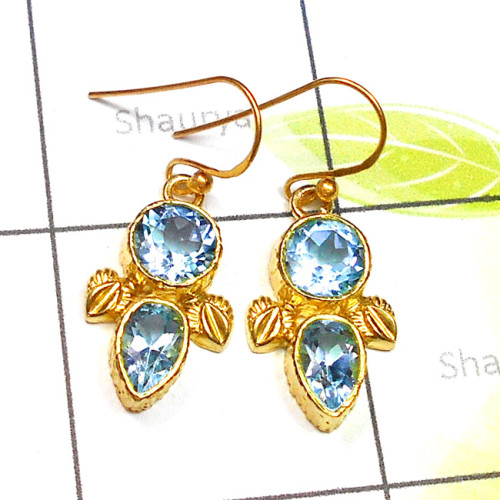 Blue Topaz C - SGE966-Lightweight Cut Gemstone 925 Silver Gold Plated Vermeil E Blue Topaz C - SGE966-Lightweight Cut Gemstone 925 Silver Gold Plated Vermeil E