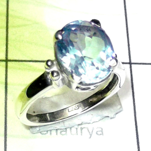 Blue Topaz E - SCR920-Cut n Cab Gemstone 925 Silver Lightweight Casting Ring