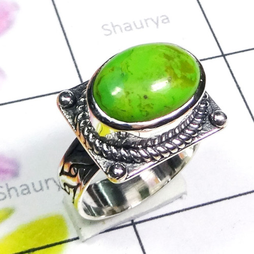 Green Turquoise F - SCR916-New Design Cut Gemstone 925 Silver Casting Ring