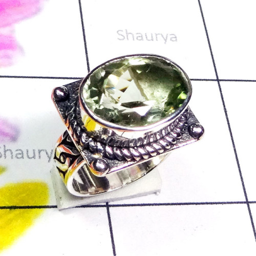 Green Amethyst G - SCR916-New Design Cut Gemstone 925 Silver Casting Ring