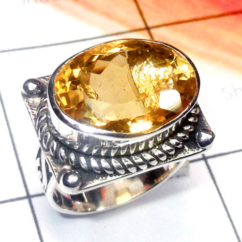 Citrine O - SCR916-New Design Cut Gemstone 925 Silver Casting Ring