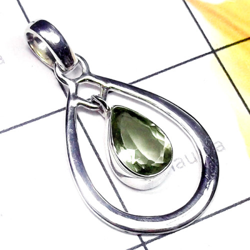 Green Amethyst O - ISP900-Exclusive 925 Sterling Silver Multi Cut Gemstone Pendant Green Amethyst O - ISP900-Exclusive 925 Sterling Silver Multi Cut Gemstone Pendant
