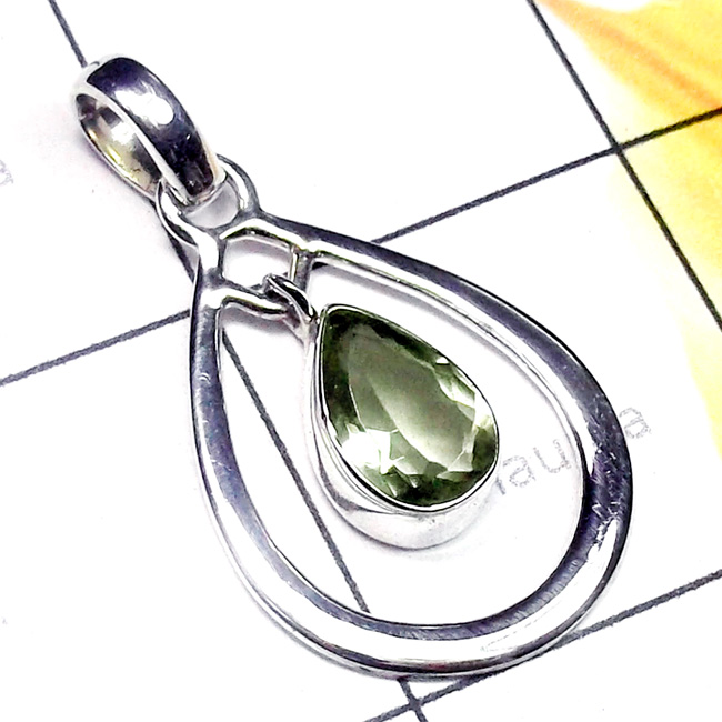 Green Amethyst O - ISP900-Exclusive 925 Sterling Silver Multi Cut Gemstone Pendant
