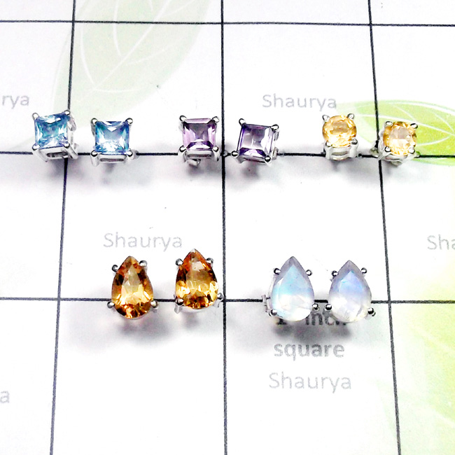 Multi Cut Gemstone C - SSE982-Multi Cut Gemstone 5 Pair 925 Silver Stud Earring Multi Cut Gemstone C - SSE982-Multi Cut Gemstone 5 Pair 925 Silver Stud Earring