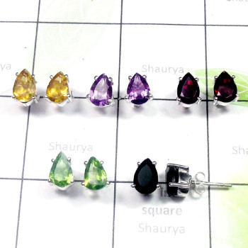 Multi Cut Gemstone O - SSE982-Multi Cut Gemstone 5 Pair 925 Silver Stud Earring