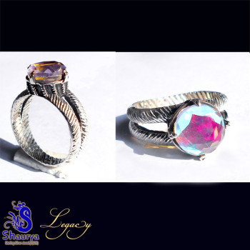 Rainbow Mystic A - FBJ998-Filigree Bali Ring with 925 Sterling Silver n Cut Gemston Rainbow Mystic A - FBJ998-Filigree Bali Ring with 925 Sterling Silver n Cut Gemston