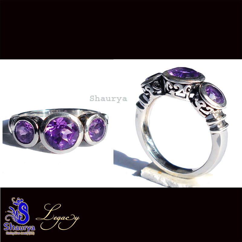 Amethyst A - FBJ996-925 Sterling Silver n Cut Gemstone Filigree Bali Ring Amethyst A - FBJ996-925 Sterling Silver n Cut Gemstone Filigree Bali Ring