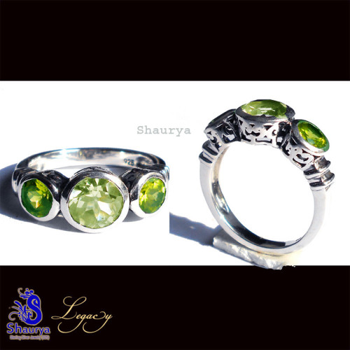 Green Amethyst n Peridot B - FBJ996-925 Sterling Silver n Cut Gemstone Filigree Bali Ring Green Amethyst n Peridot B - FBJ996-925 Sterling Silver n Cut Gemstone Filigree Bali Ring