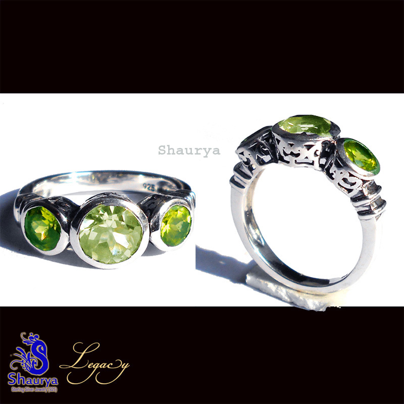 Green Amethyst n Peridot B - FBJ996-925 Sterling Silver n Cut Gemstone Filigree Bali Ring Green Amethyst n Peridot B - FBJ996-925 Sterling Silver n Cut Gemstone Filigree Bali Ring