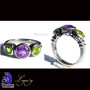 Amethyst n Peridot C - FBJ996-925 Sterling Silver n Cut Gemstone Filigree Bali Ring
