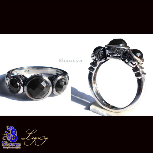 Black onyx E - FBJ996-925 Sterling Silver n Cut Gemstone Filigree Bali Ring Black onyx E - FBJ996-925 Sterling Silver n Cut Gemstone Filigree Bali Ring