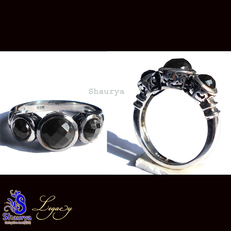 Black onyx E - FBJ996-925 Sterling Silver n Cut Gemstone Filigree Bali Ring